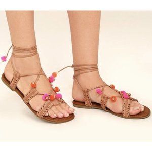 MADDEN GIRL Bailee Lace-Up Wrap Around Sandals Size 8.5 Shoe Tan Natural NEW